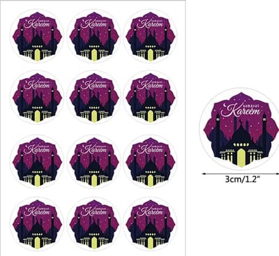 Akyol - Ramadan Stickers - Vel van 24 stuks - Eid Mubarak - wit en paars - diameter 4 cm - ramadan sticker - ramadan - eid mubarek