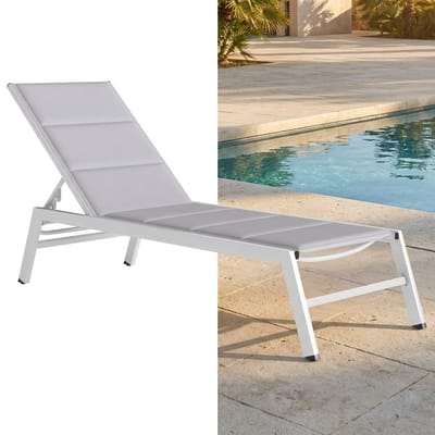Ligbed - Tuin - Zonnebed - Ligstoel - Loungebed - Weerbestendig - Verstelbaar - Buiten - Opklapbaar - Wit + Lichtgrijs