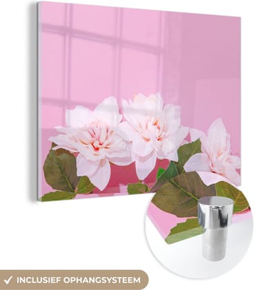 MuchoWow® Glasschilderij 40x30 cm - Schilderij acrylglas - Bloesem - Zomer - Roze - Foto op glas - Schilderijen