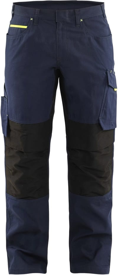 Blaklader Service werkbroek met stretch zonder spijkerzakken 1495-1330 - Donker marineblauw/High Vis Geel - C146