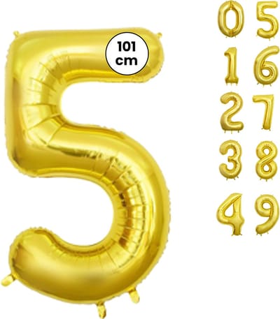 Fienosa Goud kleur Cijfer 5 Ballon 101 CM - Nummer 5 - Cijferballon - XL Groot - Helium Ballon - Verjaardag Ballon - Verjaardag Versiering - Feest - Feestversiering - Leeftijd verjaardag - Verjaardagsballon - Verjaardag