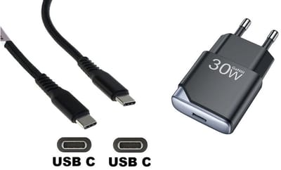 OneOne 30W snellader + 1,2m sterke USB C naar C kabel. GAN lader. PD PPS oplader adapter past op Samsung Galaxy M07, F07, M17, F17, Z TriFold, Tab A11 / A11+, Tab S11 / S11 Ultra, Tab S5e, Tab S6, Tab S7, Tab S8