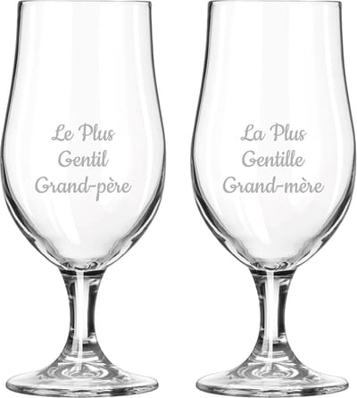 Bierglas op voet gegraveerd - 49cl - Le Plus Gentil Grand-père & La Plus Gentille Grand-mère