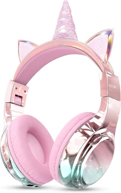 Kinderhoofdtelefoon draadloos - Over-ear koptelefoon - Muziek en leren - Veilig volume instelbaar - 60 uur speeltijd - Metallic paars