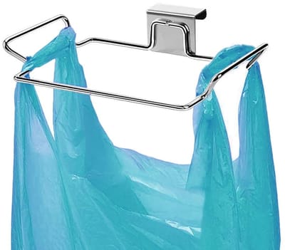 Roestvrijstalen Vuilniszakhouder voor Keukenkastje – Ruimtebesparend – Ophangbaar – Stevig – Compact – 18x14,5x2,5cm - 1 Stuk - Zilver