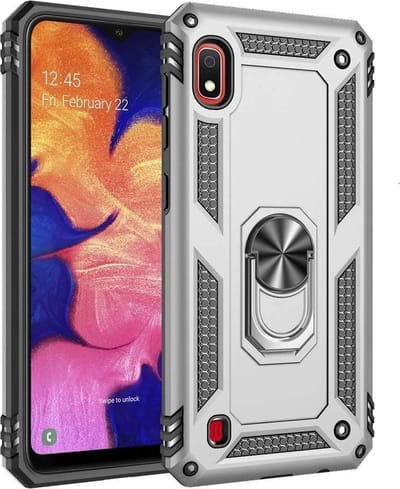 Anti-Shock Hybrid Ring Armor Hoesje Geschikt voor: Samsung Galaxy A10 - zilver