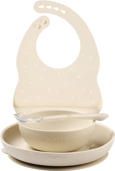 Nattou Silicone kinderservies - Baby servies - Bavet - Slabbetje - Klei met Sterren