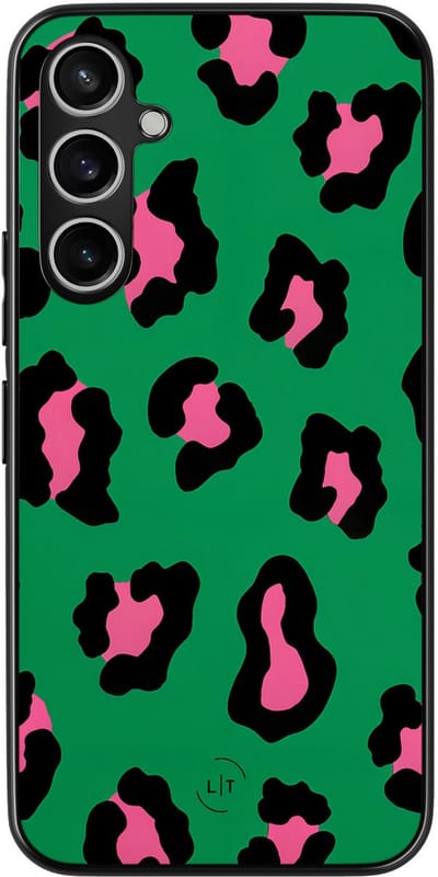 Leuke Telefoonhoesjes - Hoesje geschikt voor Samsung Galaxy S23 FE - Luipaard groen roze - Backcover zwart - Luipaardprint - Groen, Roze