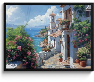 Poster in lijst - Fotolijst 70x50 cm - Posters - Huizen - Zee - Bomen - Bloemen - Posterlijst zwart - Decoratie - Wanddecoratie woonkamer - Muurdecoratie slaapkamer
