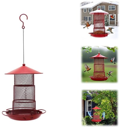 Voederhuisje voor vogels - opvouwbare voederhuisje voor vogels - hangende metalen voederhuisje - weerbestendige voederhuisje voor buiten - voor op terrassen, daken, in de tuin en buitenshuis (22*52cm - rood)