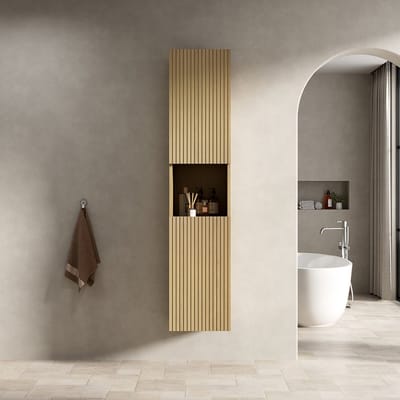MODFU Badkamerkast - 2 Deuren En Open Opbergvak - Smal Ontwerp - Multiplex - Gouden Eikenkleur