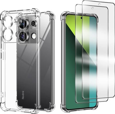 Hoesje geschikt voor Xiaomi Redmi Note 13 Pro 5G transparant Anti Shock silicone hoesje Met gehard glas Screenprotector - 2 pack