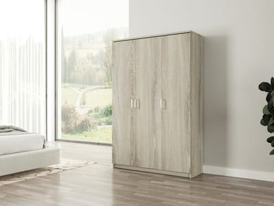 Interiax Opbergkast - Kledingkast 'Amelie' 3 deuren en 8 legplanken | Sonoma Eik | 180x120x40 cm