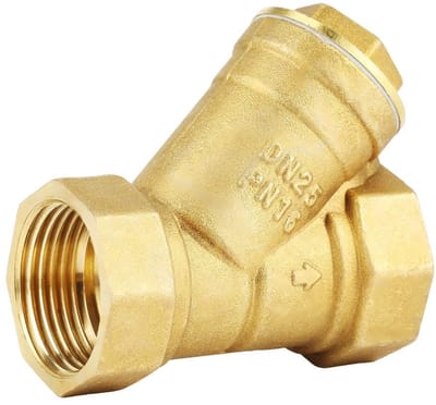Allecto - Y-vormige Filterklep - Messing - 1 Inch - Vrouwelijke Draad - Waterafvoer - Geschikt voor Leidingen - Kleur Goud
