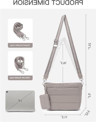 Dames Schoudertas, Puffer Crossbody Tas, Lichtgewicht Handtas met Muntzak, 2 Verstelbare Schouderbanden voor Werk, Reizen en Dagelijks Gebruik