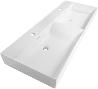 Brauer Lunar Wastafel - 120 cm - met 2 Spoelbakken en 2 Kraangaten - Keramiek Hoogglans Wit