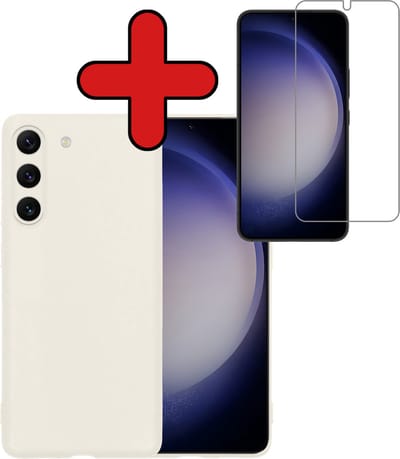 Hoesje - Met Screenprotector - Geschikt voor Samsung Galaxy S23 - Sterk & Shockproof - Telefoon Hoes - Back Cover - Siliconen Case - Telefoonhoes - Wit