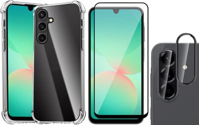 Hoesje geschikt voor Samsung Galaxy A17 5G / A26 - Screenprotector Volledig Dekkend Glas & Camera Protector - Shockproof Transparant