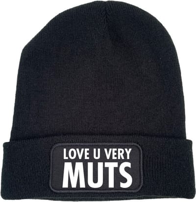 Love u very muts wintermuts zwart | wit - soBAD. | Wintersport | Après ski verkleedkleren | Unisex | Heren en Dames Beanie