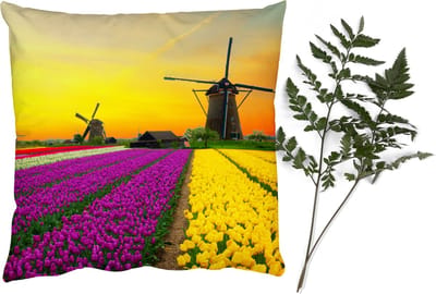 Sierkussens - Kussentjes Woonkamer - 40x40 cm - Windmolen - Tulpen - Bloemen - Lente