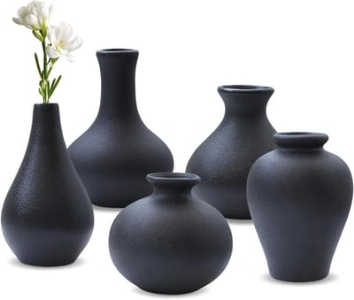 Set van 5 Kleine Keramische Vazen voor Bloemen, Moderne Rustieke Decoratie voor Thuis, Ideaal voor Pampasgras en Gedroogde Bloemen, Perfect voor Planken en Tafels