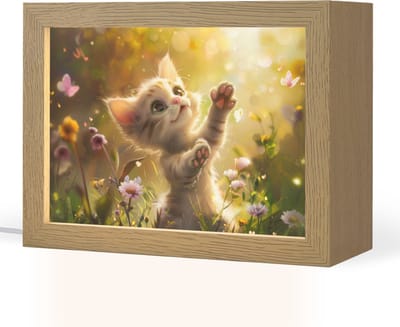 Nachtlampje 20x15 cm - Kinder lampje - Kitten - Dier - Natuur - Bloemen - Tafellamp kinderkamer - Slaapkamer lamp - Bedlamp kinderen - Kinderlampje stopcontact - Wandlamp babykamer - Nachtlampjes