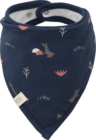 Fresk Bandana voor Baby's Jongens - Slabbetje Met Drukknoop – Zakdoek – Biologisch Katoen Donkerblauw - Rabbit Mood Indigo