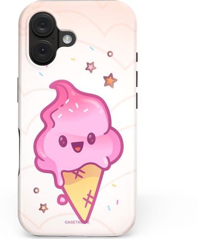 Casetastic hoesje geschikt voor Apple iPhone 16 - MagSafe - Dubbellaagse bescherming - Roze Kawaii Dessert - Fashion Case - Wit Zand Lichtroze