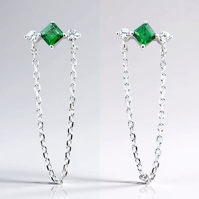 Cavill - 925 Sterling Zilver Gerhodineerde Oorbellen - Tanzania Tsavoriet 0,324 ct & Zirkonia 0,18 ct - Elegante Achthoekige Edelsteen Oorbellen