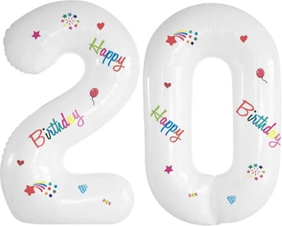 Folie Ballonnen Cijfers 20 Jaar Happy Birthday Verjaardag Versiering Cijferballon Folieballon Cijfer Ballonnen Wit 70 Cm