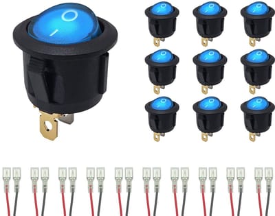 ProRide Wipschakelaar ON-OFF KCD2-220 - met Aansluitkabels - Rond - 3 pins - 250V/6A - Blauw - 10 stuks