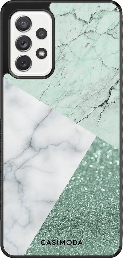 Casimoda® hoesje - Geschikt voor Samsung Galaxy A52 5G - Minty Marmer Collage - Zwart TPU Backcover - Marmer - Mint