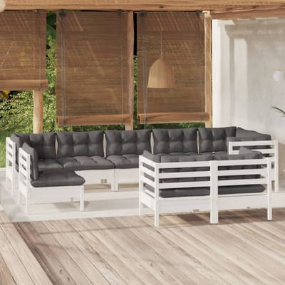vidaXL - 9-delige - Loungeset - met - kussens - massief - grenenhout - wit