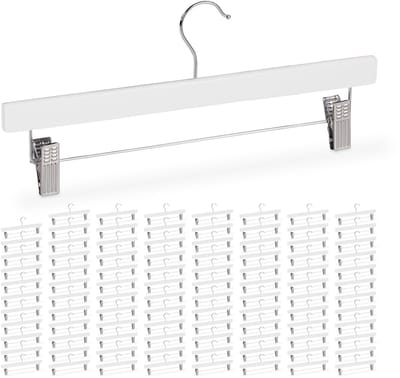 96x broekhangers met knijpers - kleerhangers met klemmen - broekenklem - wit
