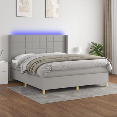 vidaXL - Boxspring - met - matras - en - LED - stof - lichtgrijs - 180x200 - cm