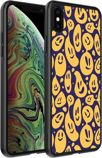 Smartphonica Telefoonhoesje voor iPhone Xs Max met smiley opdruk - TPU backcover case emoji design - Paars Geel geschikt voor iPhone Xs Max