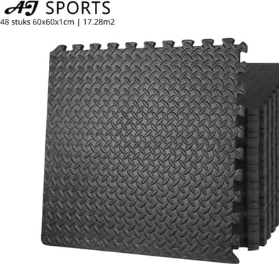 AJ-Sports Fitness vloer 48 delig - 60x60x1cm - 17.28m2 - Sportvloer - Fitnessmat - thuis fitness -Fitness puzzelmat - Vloerbescherming - EVA Foam - Zwart