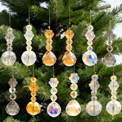 Dailygoods- Kerstballen 12 stuks - Kristallen kerstballen - Regenboog decoratie - Hangende suncatchers - Premium kristalglas - Inclusief wenskaart - Decoratieballen