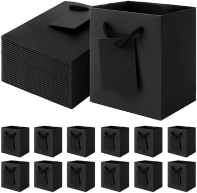 Cosensi- Geschenkzakjes 60 Stuks - Zwarte Papieren Tas - Met Handvat - 10 x 7 x 11,5 cm - Voor Bruiloften/Kerstdagen - Personalisatie Mogelijk - Cadeautas