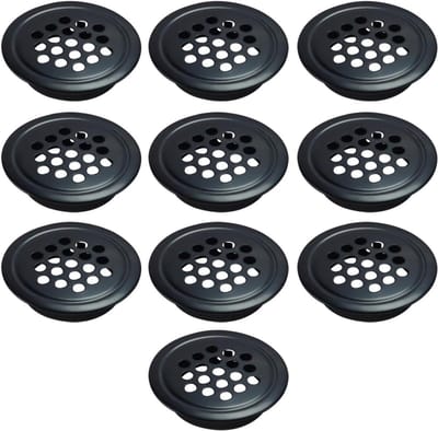 Ventilatieroosters 10 stuks - Rond gaas rooster - Luchtcirculatie verbeteren - Roestvrij staal - 53 mm opening - Zwart