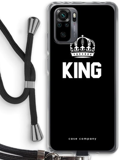 Case Company® - Hoesje met koord geschikt voor Xiaomi Redmi Note 10 Pro hoesje met Koord - King zwart - Telefoonhoesje met Zwart Koord - Bescherming aan alle Kanten en Over de Schermrand