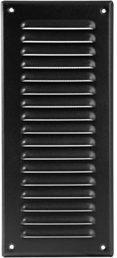 Rechthoekig metalen ventilatierooster - 7,6 x 25,4 cm - Zwart - Ventilatierooster met geïntegreerd vliegengaas voor badkamer en keuken