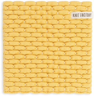 Knit Factory Gebreide Onderzetter Block - Pannenonderzetter - Hittebestendig - Onderlegger pannen - Tafel onderzetter - Opvouwbaar - Ecru/Gold - 20x20 cm - 1 stuk verpakt