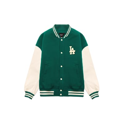 MLB Los Angeles Dodgers Kleurblok Letterprint Knopen Baseballjack Uniseks jassen Groen 3AJPV0634-07GNS S white