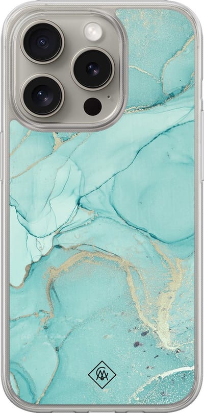 Casimoda® hoesje - Geschikt voor iPhone 15 Pro Max - Marmer mint groen - 2-in-1 case - Schokbestendig - Marble design - Verhoogde randen - Mint, Transparant
