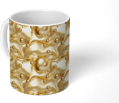 Mok - Koffiemok - Vloeibaar - Druppels - Goud - Mokken - 350 ML - Beker - Koffiemokken - Theemok