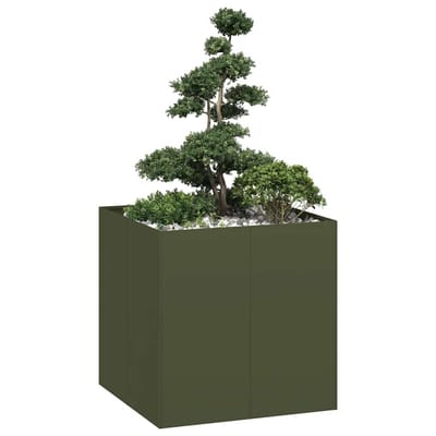 vidaXL - Plantenbak - 80x80x80 - cm - staal - olijfgroen