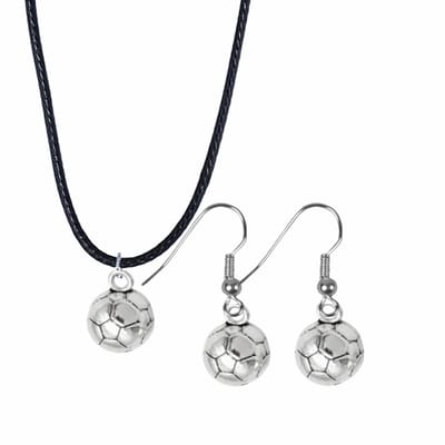 2-Delige- Voetbal -sieraden set-ketting-Oorbellen aan zilveren oorbelhaak- Charme Bijoux