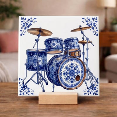 Delftsblauw Tegeltje 11x11 Drumstel – Muziekliefhebber Cadeau