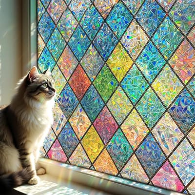 Verduisterende raamfolie met regenboogeffect en ruitpatroon 30x100 cm